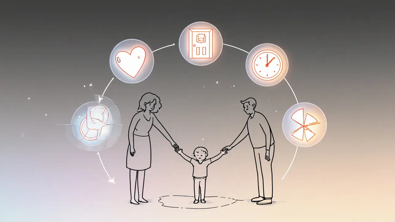 Dítě v centru rodinného kruhu, když se emocionální symboly začínají uzdravovat.