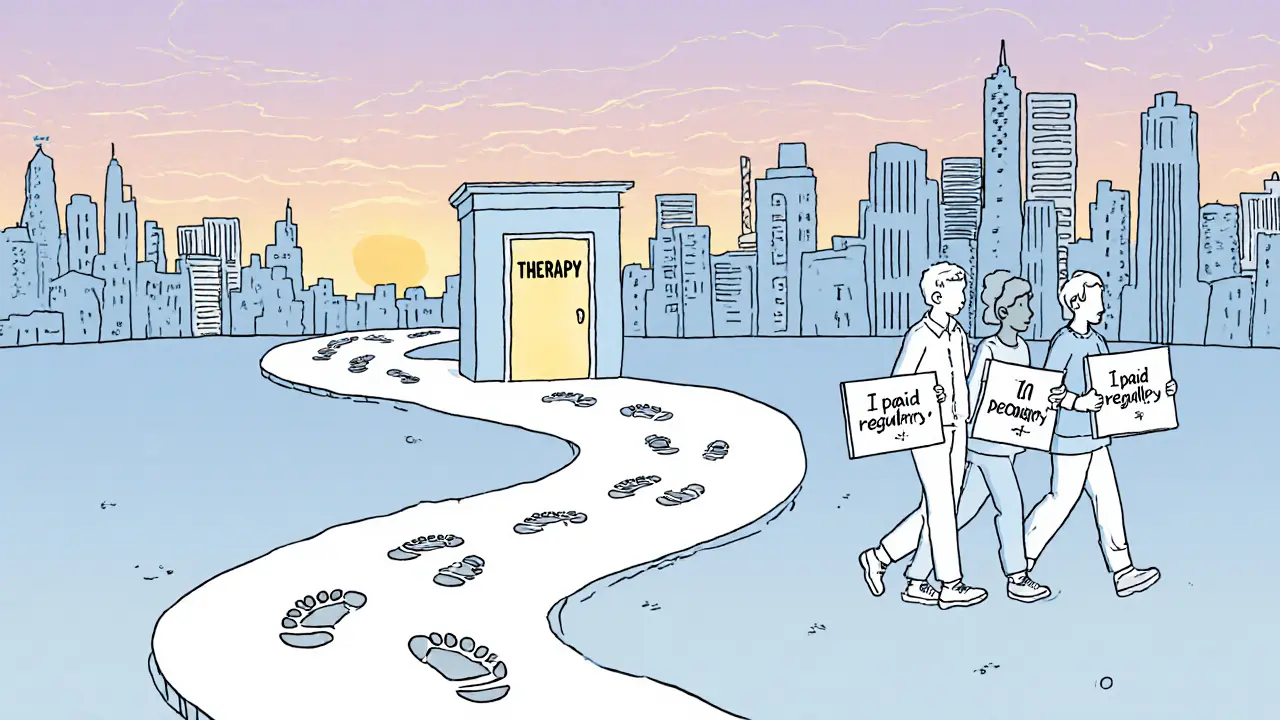 Cesta k psychoterapii s různými platebními možnostmi vede k dveřím.