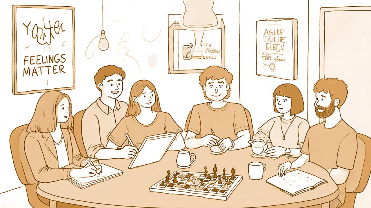 Tým vybírá vlastní volnočasovou aktivitu – kreslení, šachy, čaj – v přátelském prostředí.