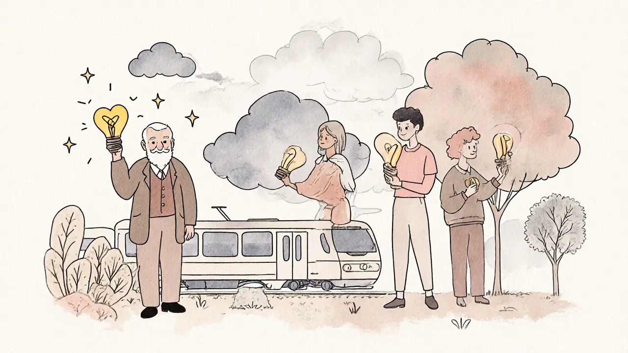 Různí lidé v českém prostředí drží své silné stránky jako světelné srdce, zatímco temnoty se mění v hvězdy.