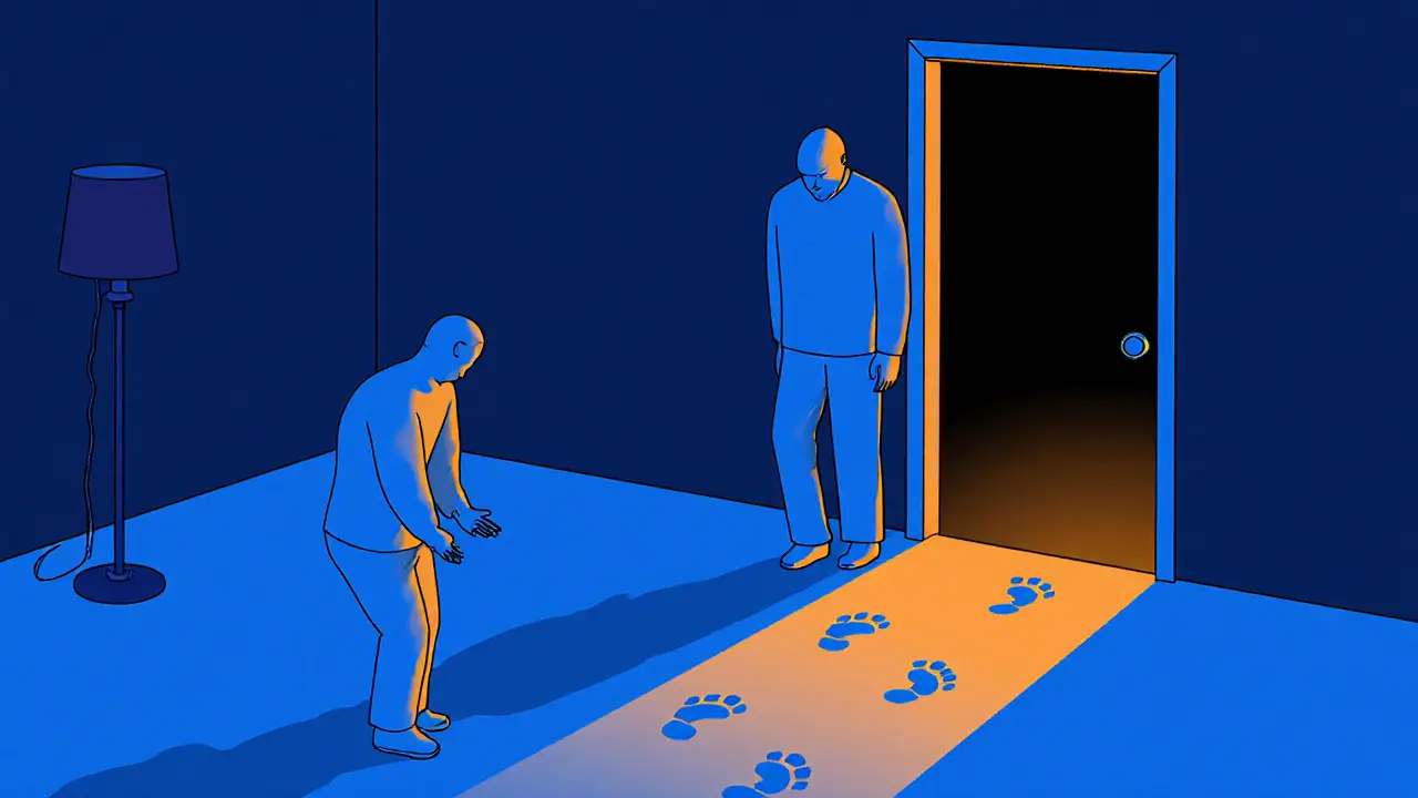 Dva postavy v kanceláři terapeuty, jedna se otáčí k dveřím, druhá zůstává sedět.