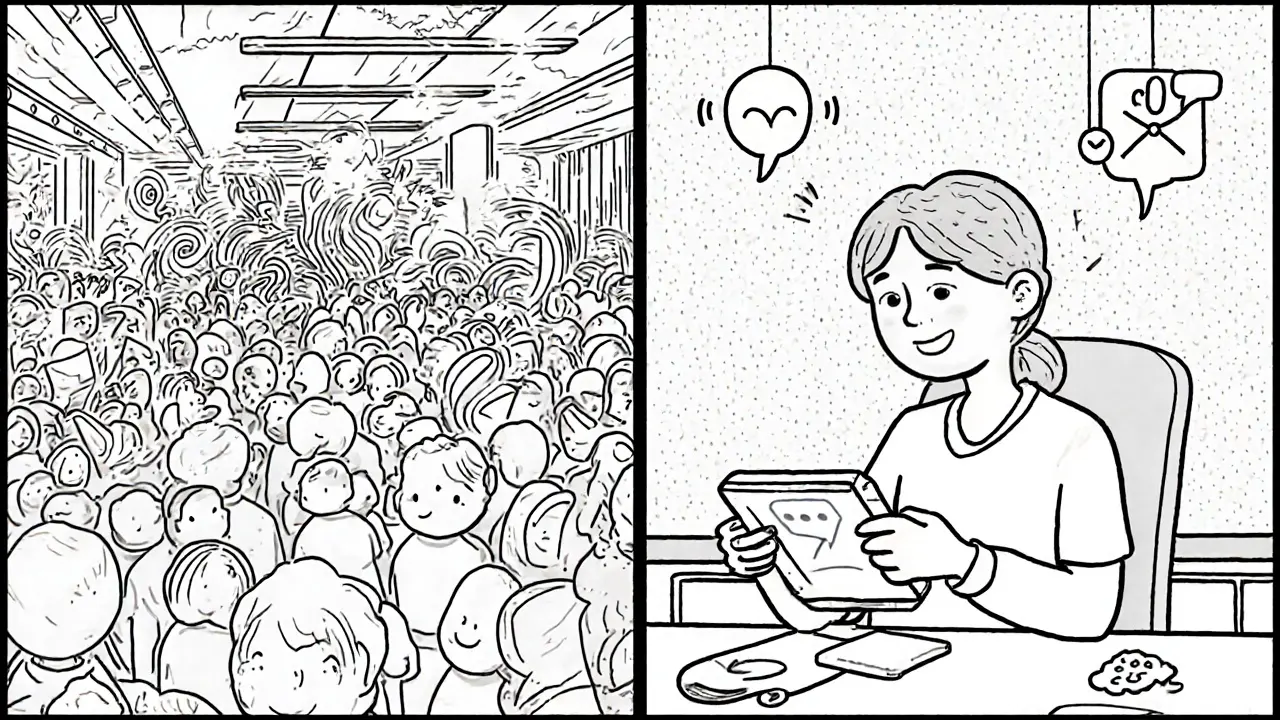 Porovnání přetíženého prostředí a klidného, přizpůsobeného prostoru.