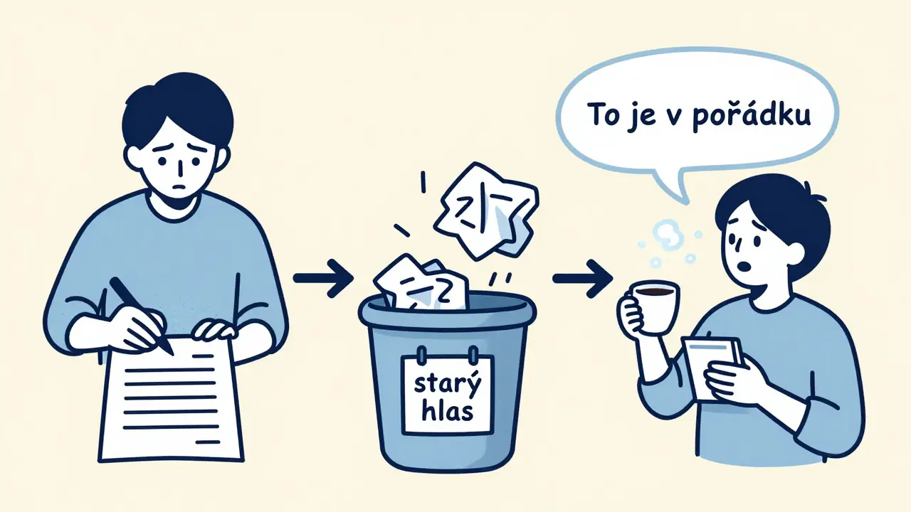 Tři kroky přeměny vnitřního dialogu: kritika, vyhození, nový hlas podpory.