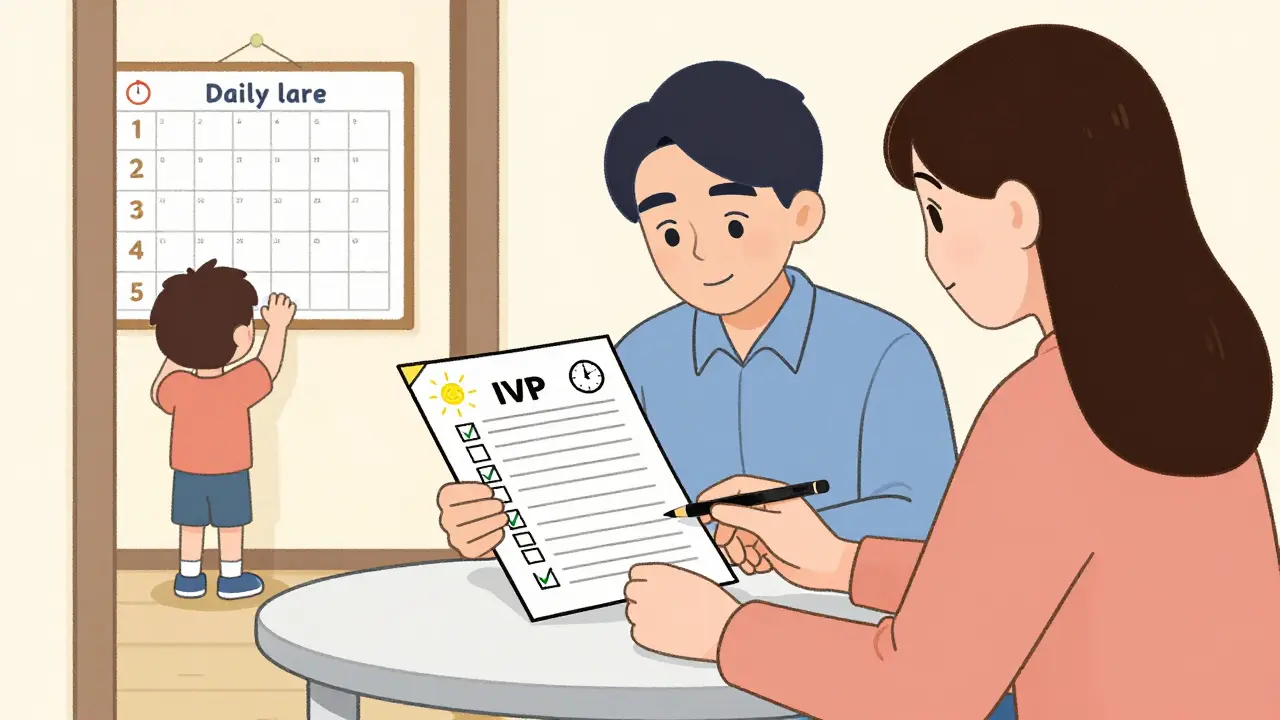 Učitelka a rodič společně procházejí individuální vzdělávací plán.