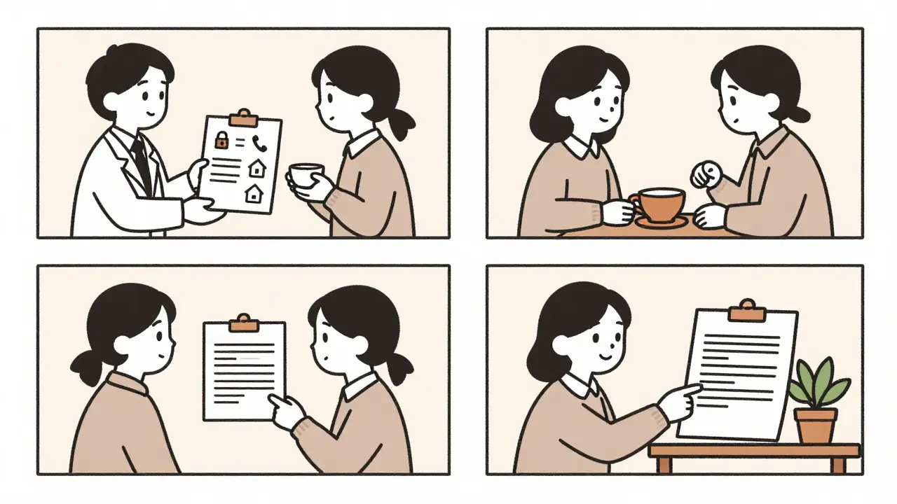 Terapeut a klient spolu vypracovávají jednoduchou bezpečnostní dohodu.