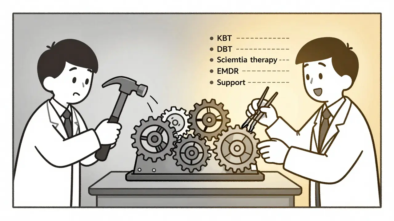 Dvě různé přístupy k léčbě: jednoduchý nástroj proti komplexnímu řešení duševních poruch.