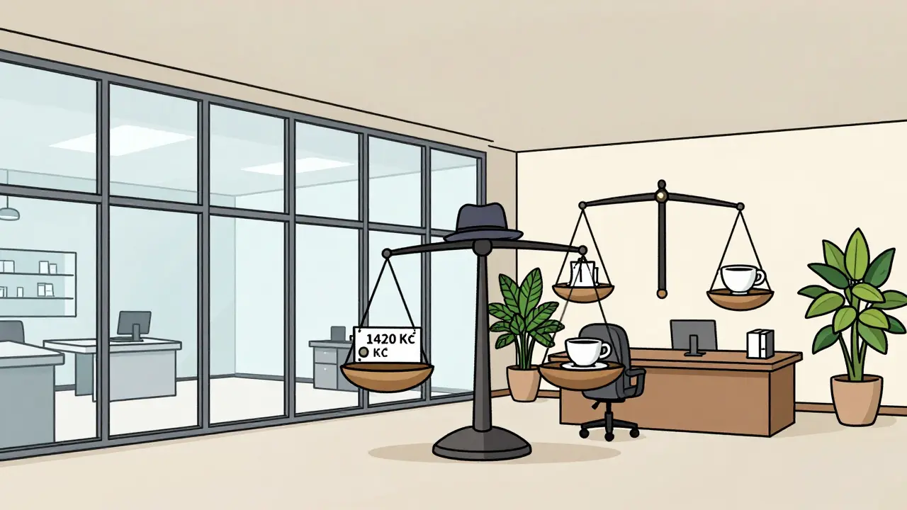 Kontrast mezi kanceláří v Praze a regionální kanceláří, symbolizující rozdíly v cenách psychoterapie.