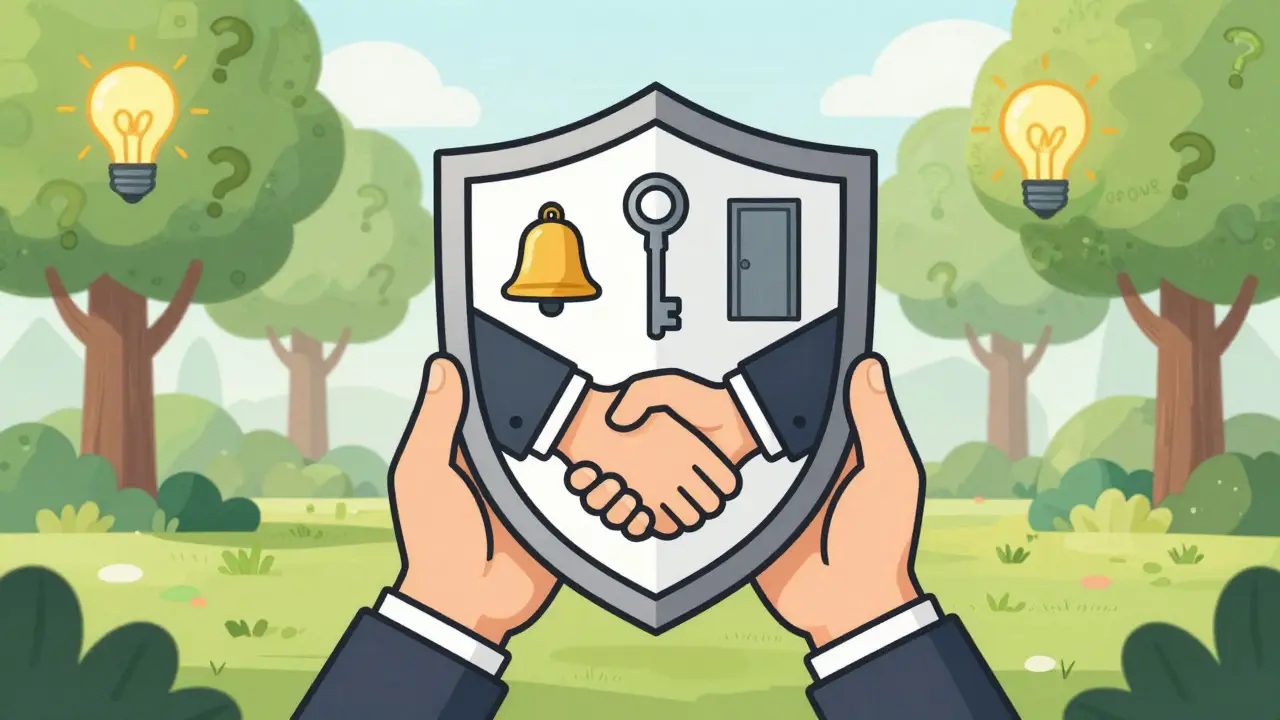 Štít složený z prvků smlouvy chrání klienta a terapeuta v harmonickém prostředí.