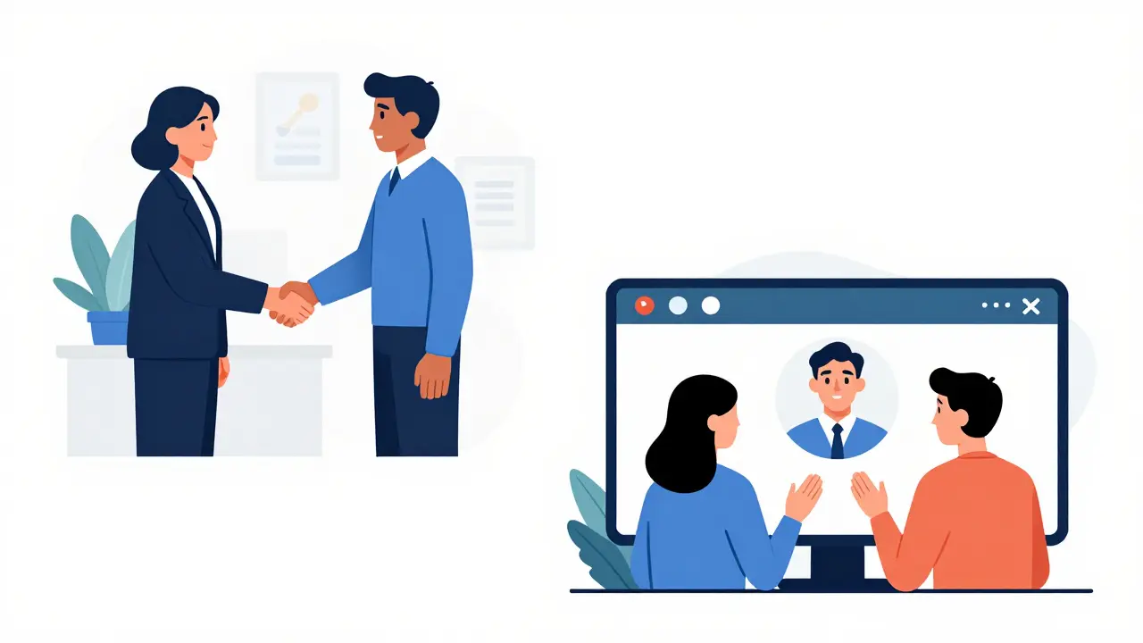 Hybridní model terapie: od osobního setkání k následnému videohovoru.