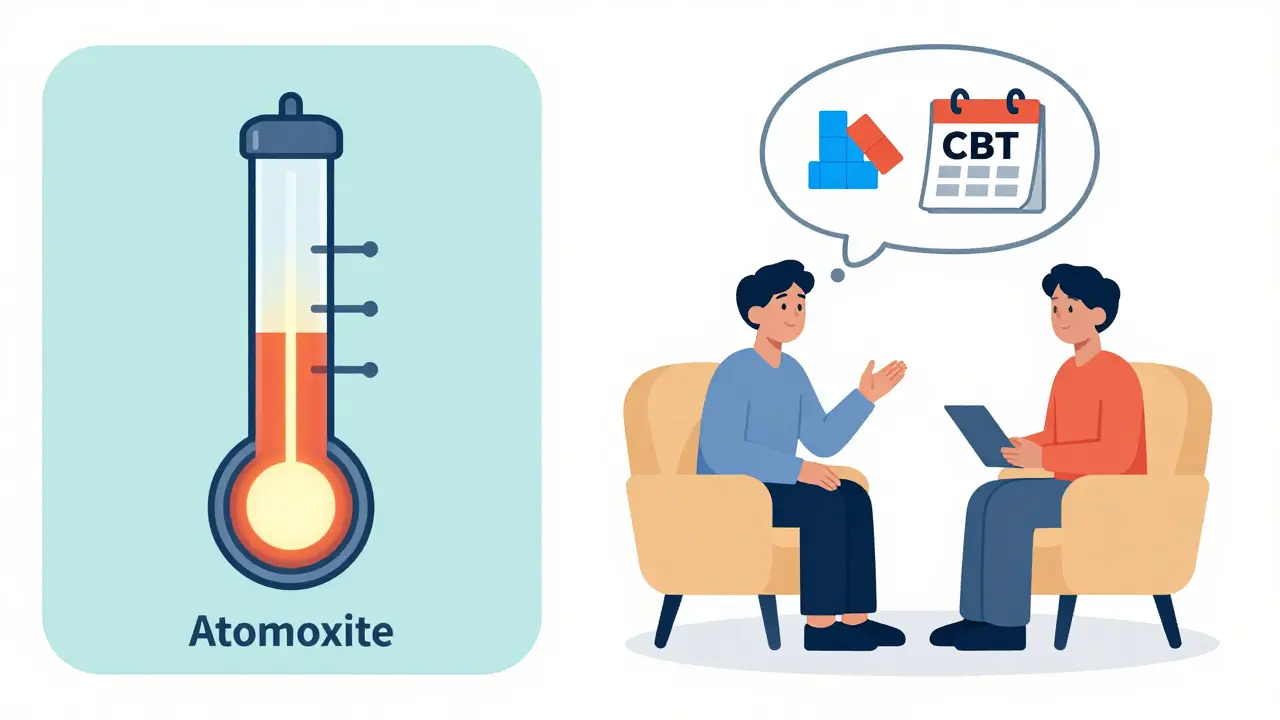 Kombinace stabilizujícího termostatu a psychoterapeutického rozhovoru v minimalistickém stylu.