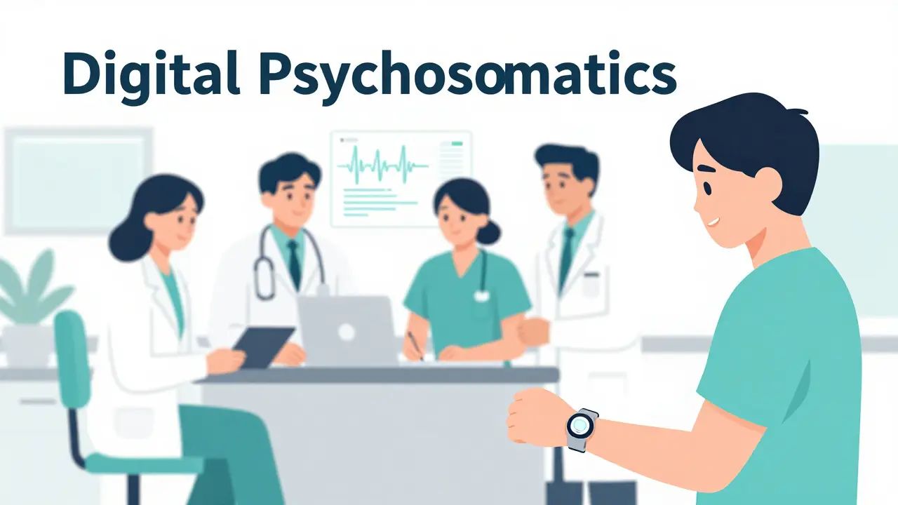 Lékařský tým využívající digitální senzory k analýze stresu.