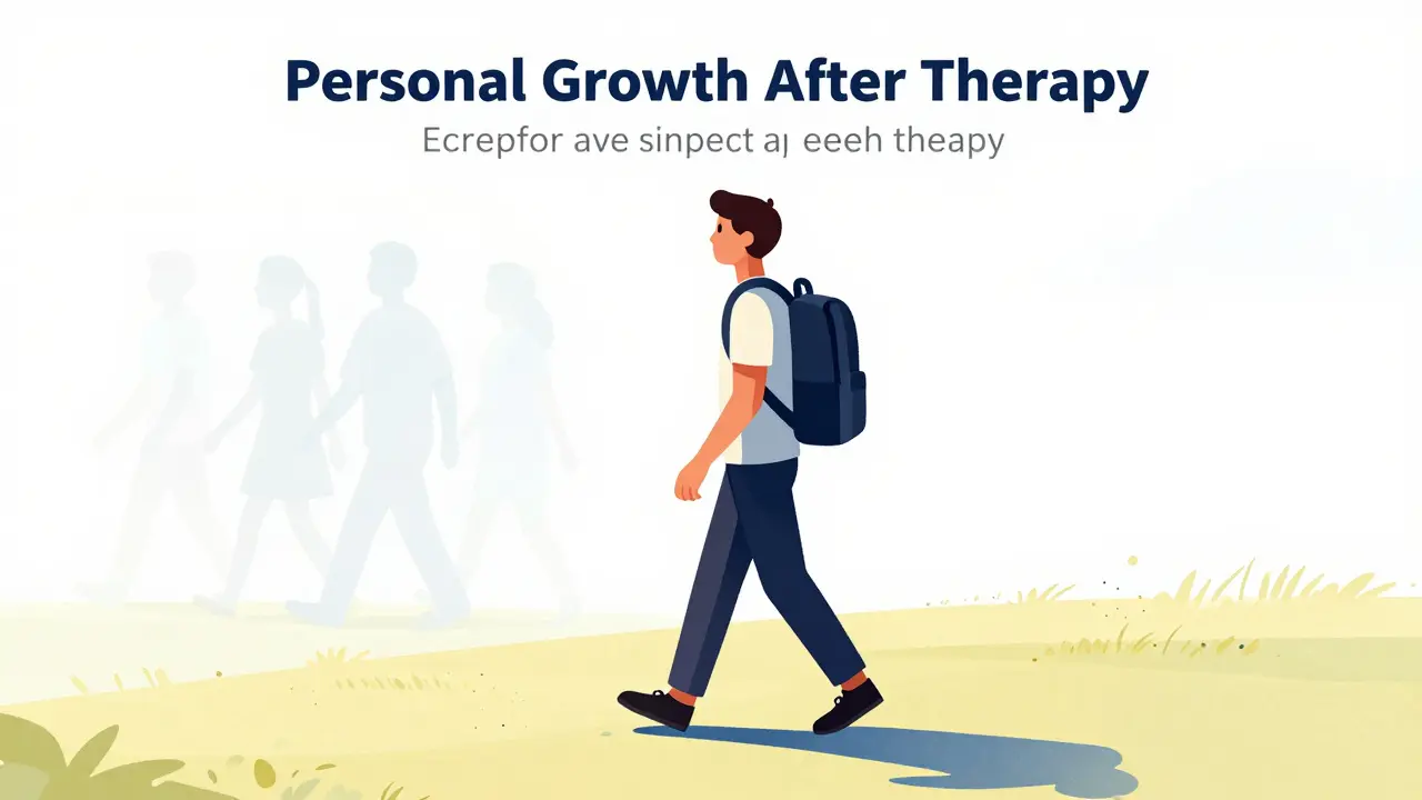 Osoba plná naděje kráčí vpřed po úspěšné terapii.