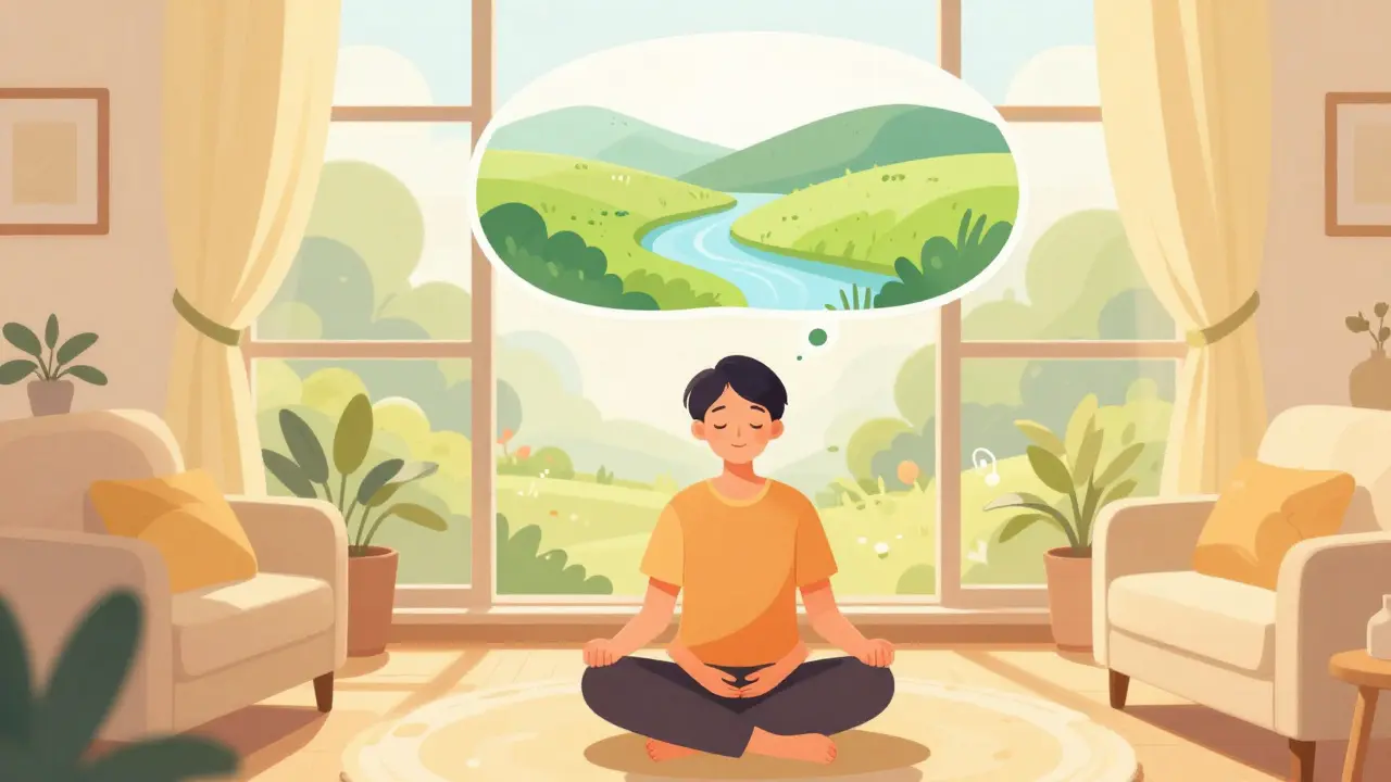 Osoba v klidu představuje své bezpečné místo pro zklidnění mysli.