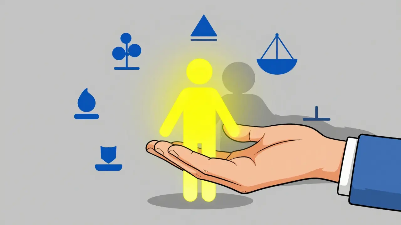 Symbolické znázornění podpory supervizora, která chrání terapeuta před vyhořením.