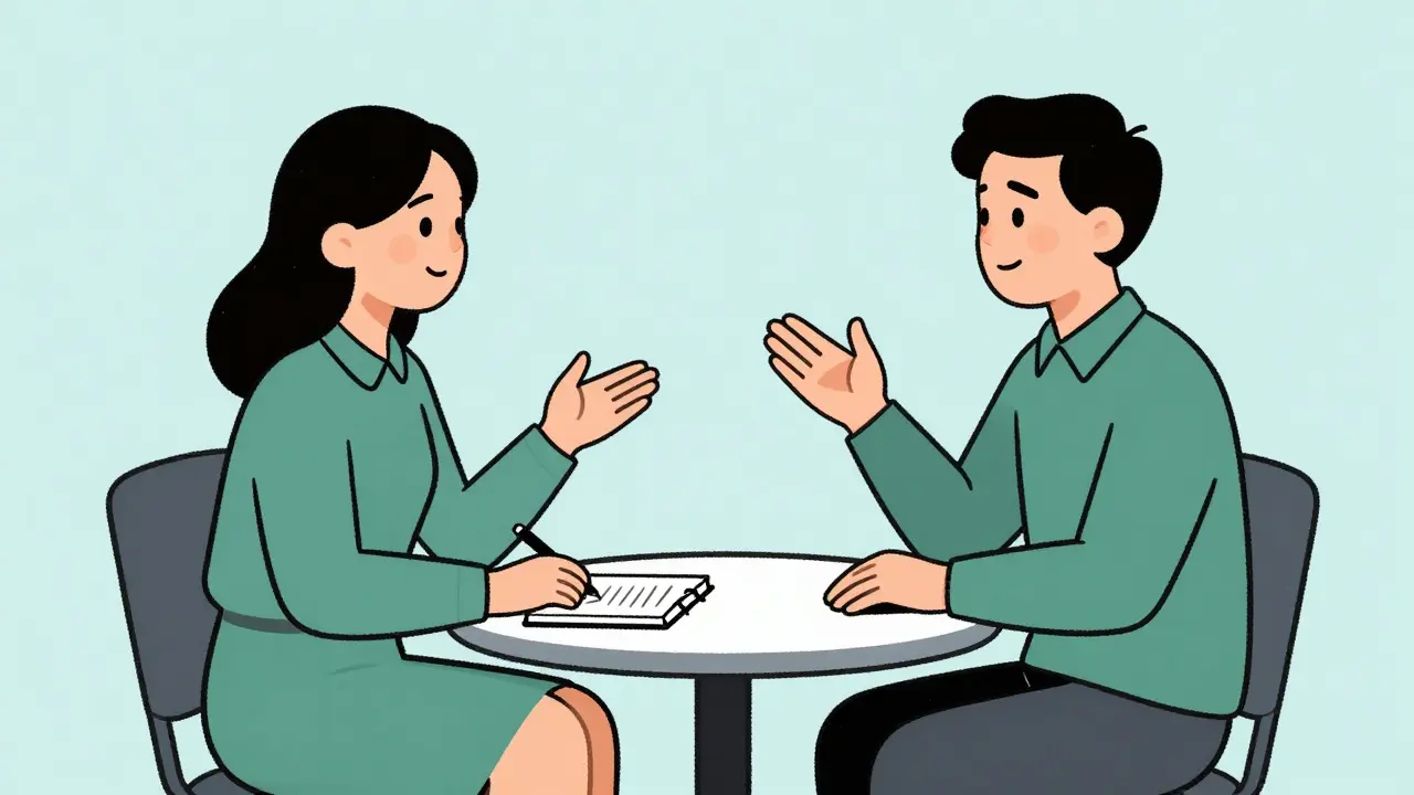 Terapeut a klient diskutují o cílech při spolupráci.