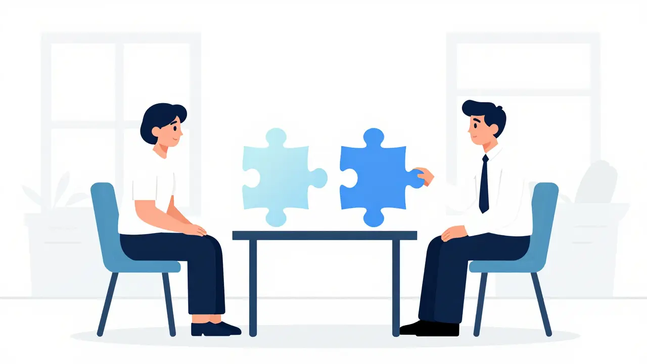 Terapeut a supervizor během profesionálního sezení hledají společně řešení.