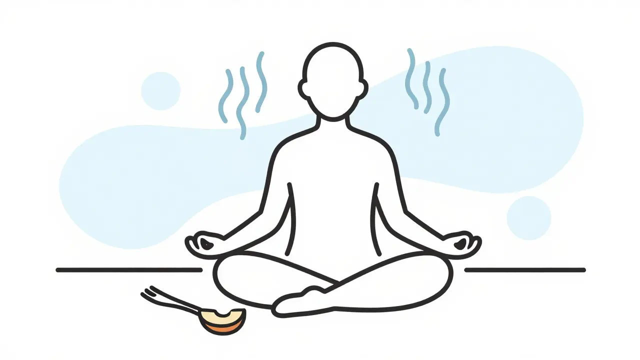 Abstraktní ilustrace meditace a pauzy při jídle