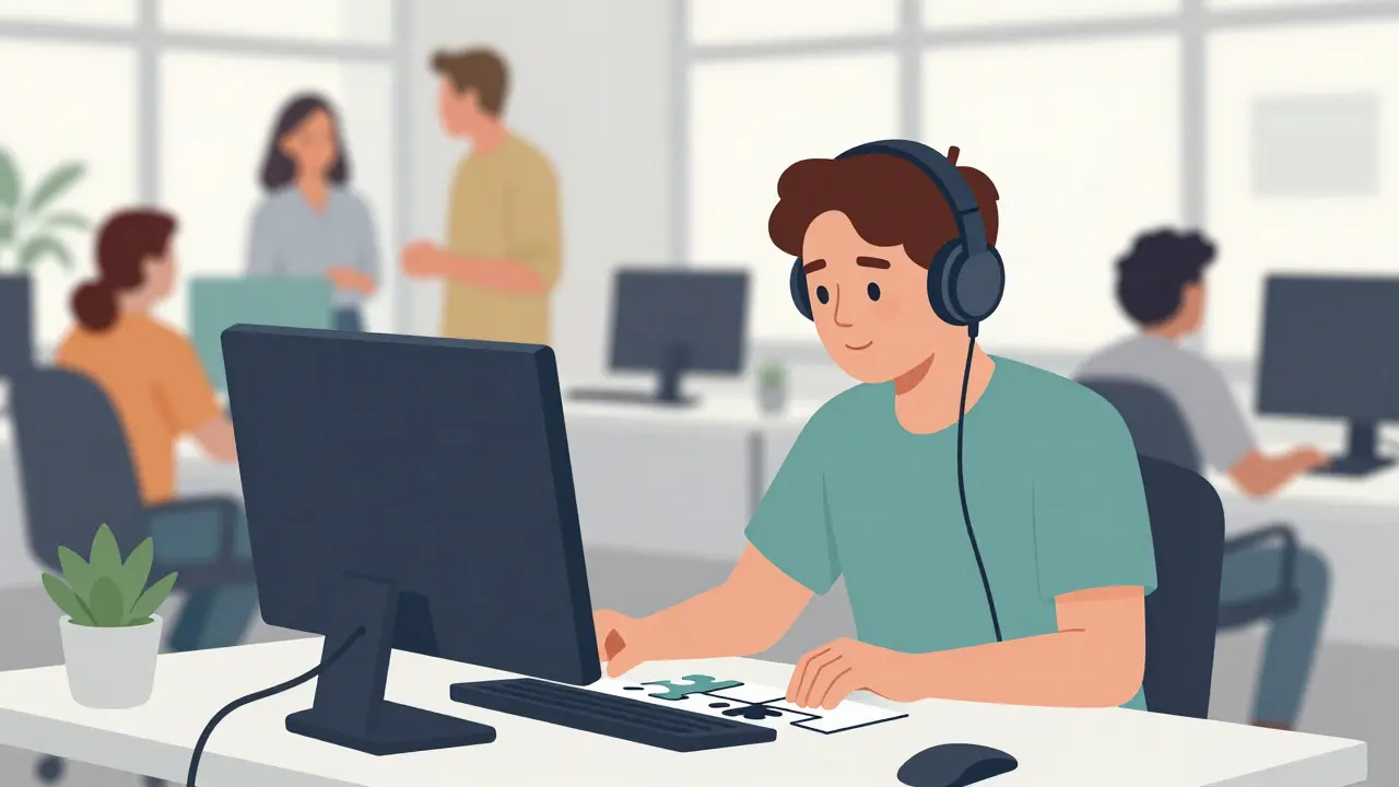 Autistický zaměstnanec pracuje klidně v přizpůsobeném prostředí