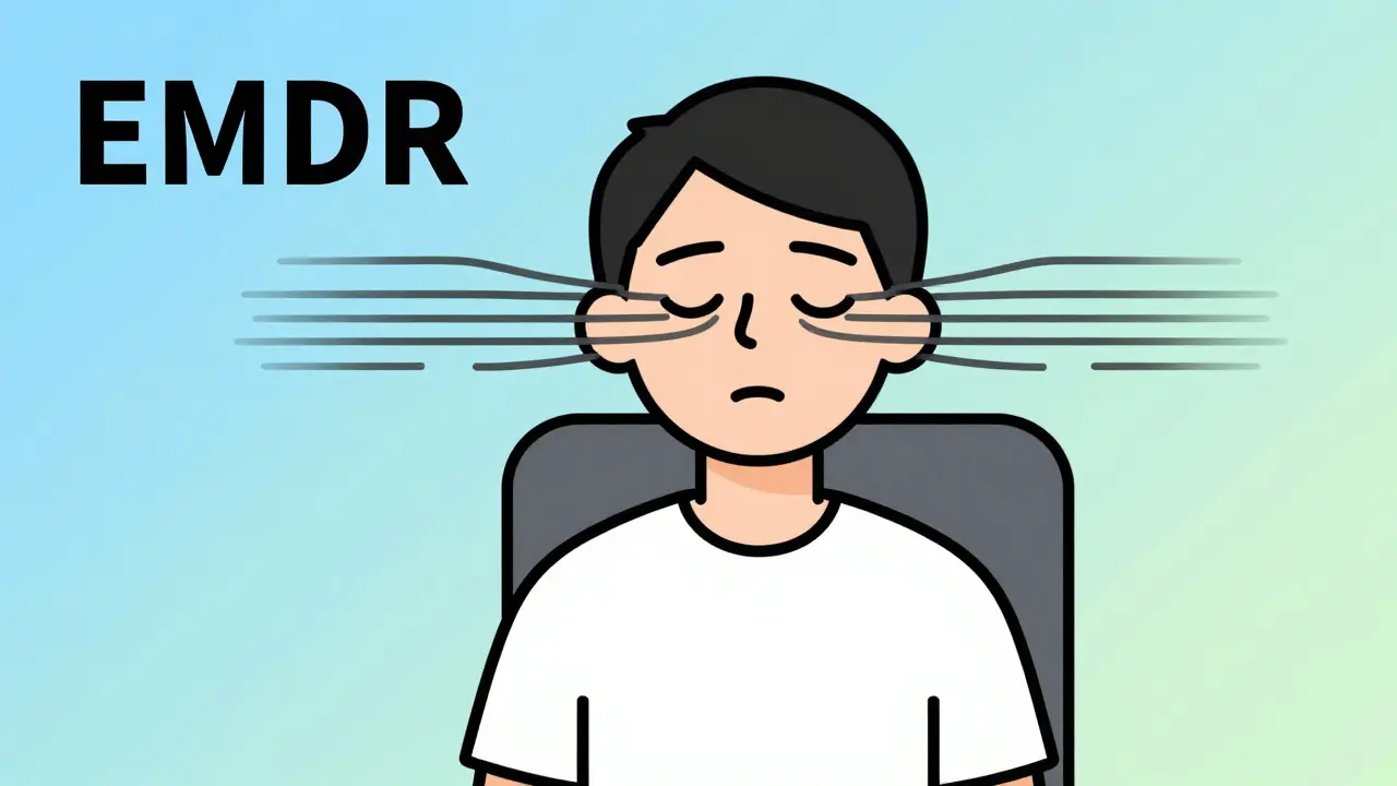 Kresba zobrazující metodu EMDR pro zpracování traumatu pohyby očí