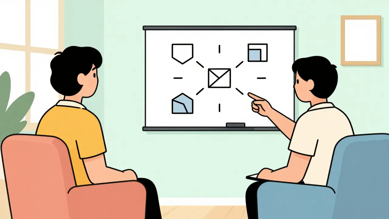 Terapeutická seance ukazující kognitivně behaviorální terapii