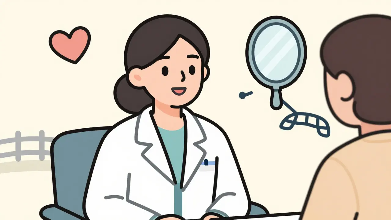 Empatický terapeut obklopený symboly upřímnosti a bezpečí