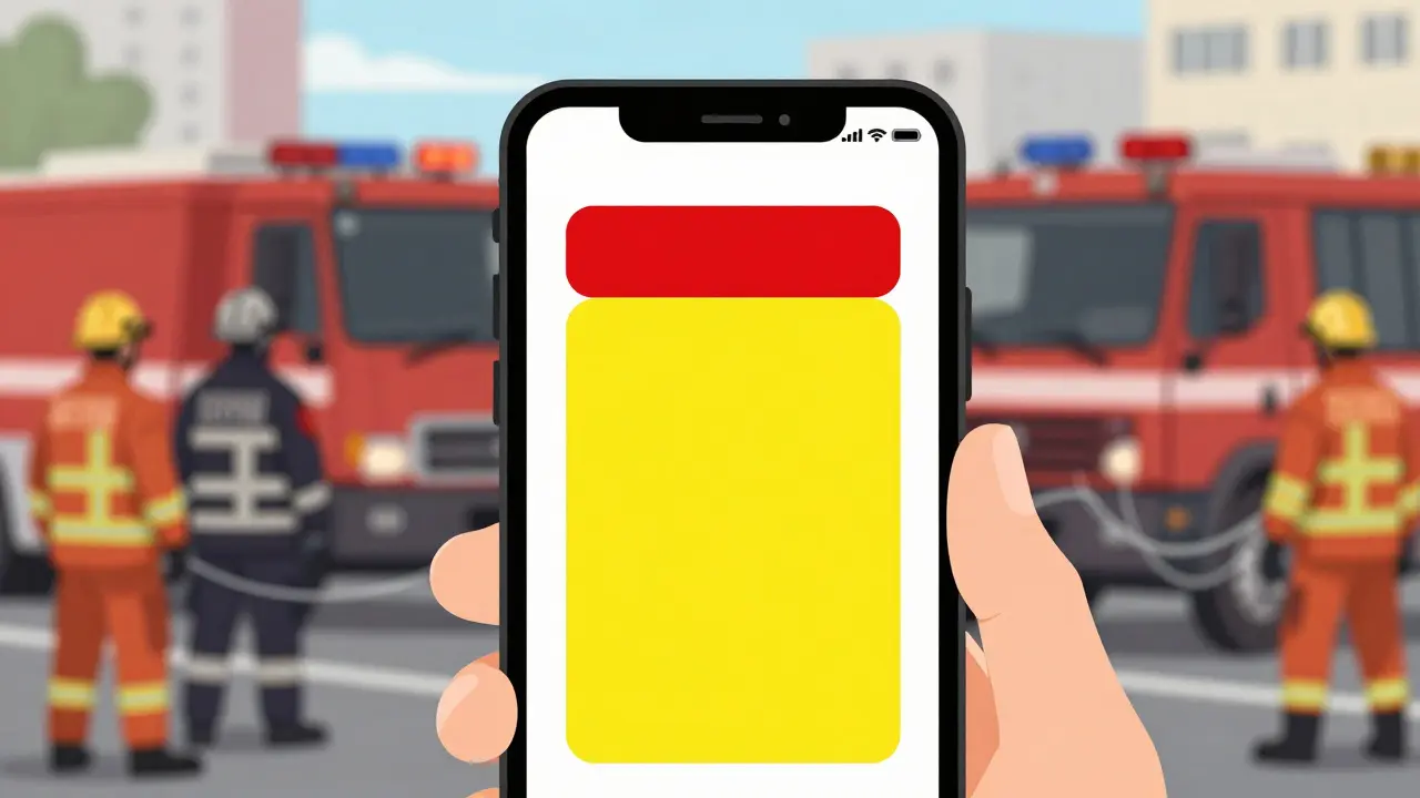 Ilustrace: chytrý telefon zobrazující nouzové upozornění Cell Broadcast