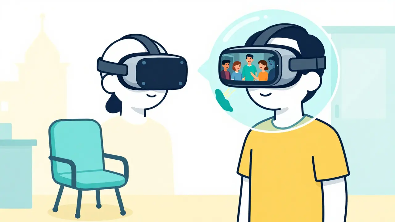Pacient používající virtuální realitu pro sociální trénink
