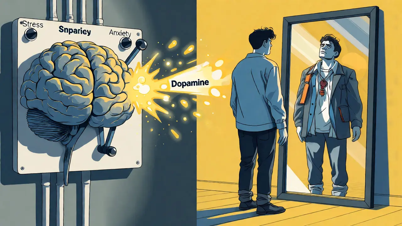 Konceptuální kresba psychologie nakupování a dopaminového cyklu