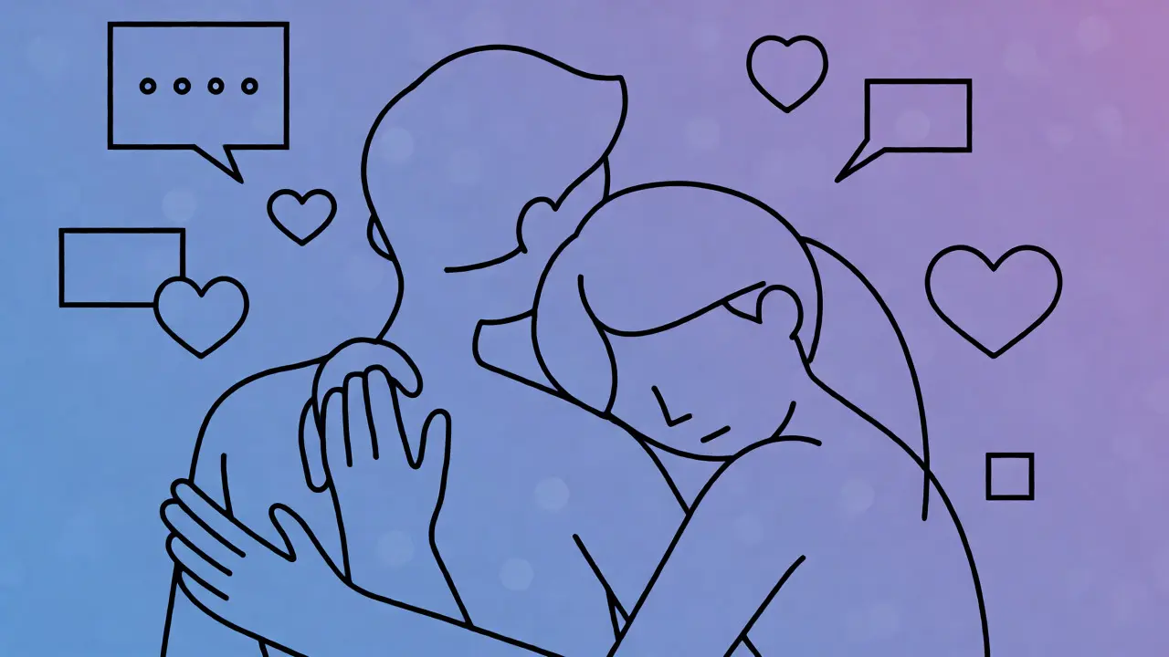 Abstract illustration of a couple embracing intimately