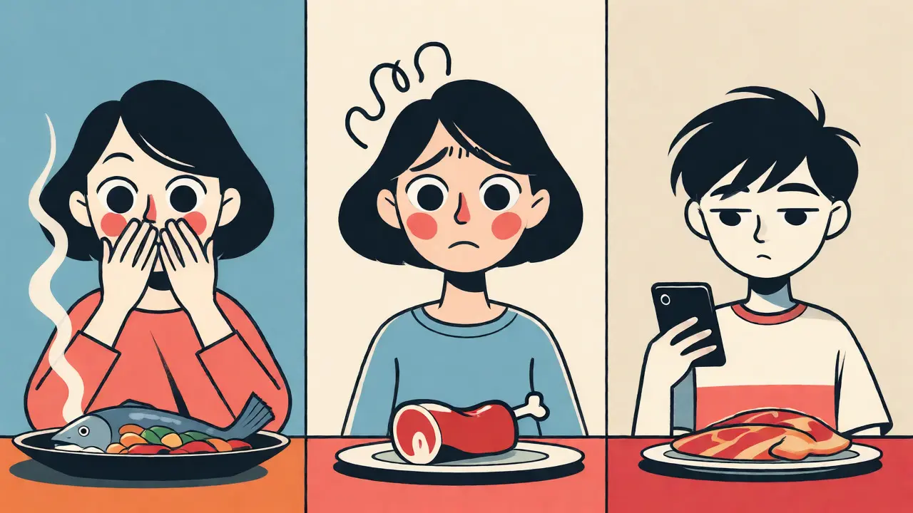 Tři typy vyhýbavého chování k jídlu v ilustraci